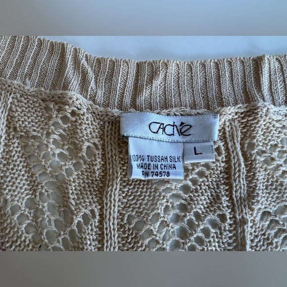 CACHE V Neck Crochet Knit Tussah Silk Long Sleeve Top Y2K 90s Style Women’s L - Picture 5 of 9